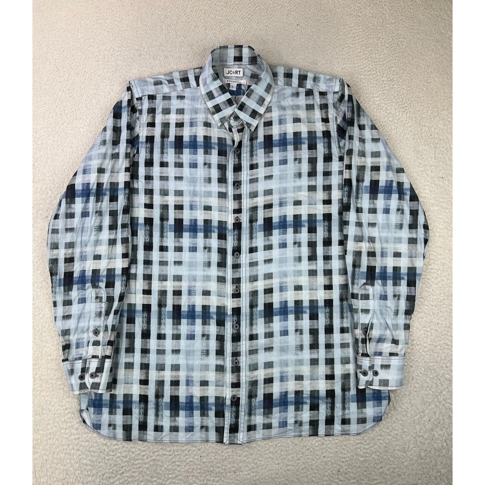 JC#RT Wyoming Shirt Mens Large Blue Gray Plaid Button Up Cotton Long Sleeve